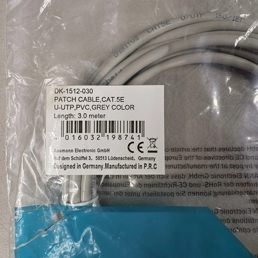 Digitus Cat 5e U-UTP PVC‎ Patch Cable 3m Grey Ethernet Network DK-1512-030